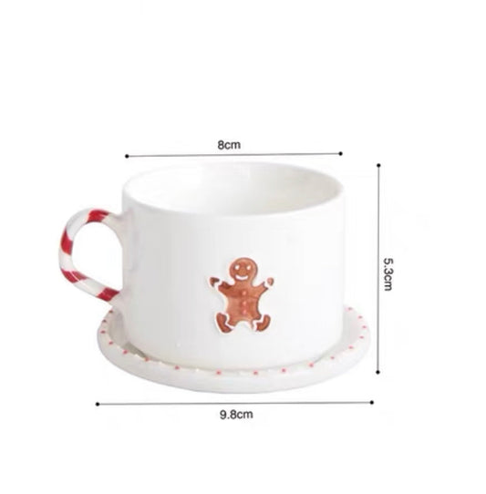 Christmas Gingerbread Man Ceramic Cup and Saucer Set Coffee Mugs Tea Cups｜Handmade Ceramic Works High Temperature Resistant Holiday Gift Home Creative Ornament